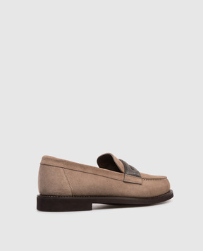 Brunello Cucinelli Коричневі замшеві лофери з ланцюжком моніль MZSFG3237