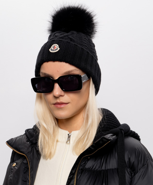 Moncler Чорна шапка з вовни і кашеміру з помпоном L20933B00041M4506 зображення 2