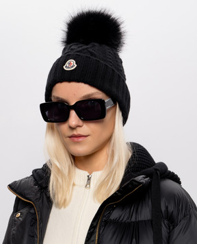 Moncler Черная шапка из шерсти и кашемира с помпоном L20933B00041M4506