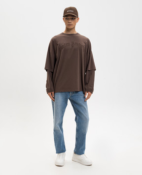 Palm Angels Коричневий лонгслів з логотипом PMAB05KS26JER001