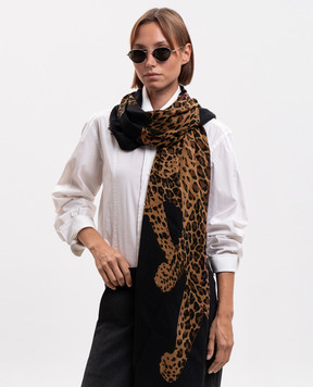 Saint Laurent Черный платок из шерсти в леопардовый узор 8362713Y200