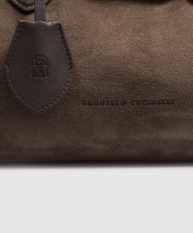 Brunello Cucinelli Коричнева замшева сумка з тисненням логотипа MBDLB2848 зображення 4