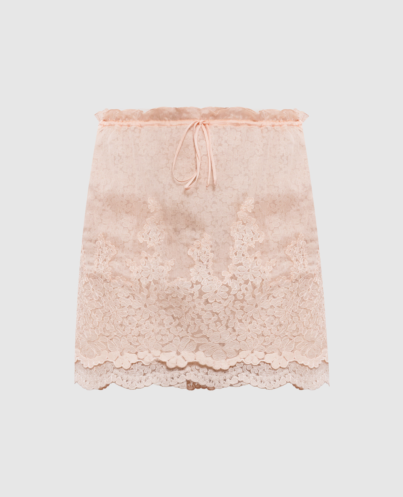 Бежева спідниця міні з мереживом