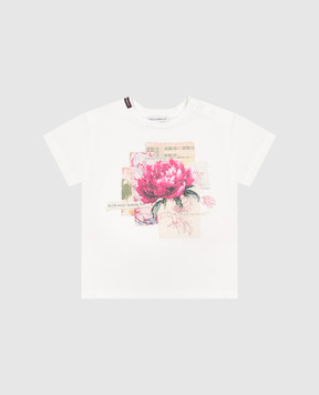 Dolce&Gabbana Детская белая футболка с цветочной вышивкой L2JTITG7QUT
