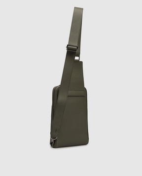 Stefano Ricci Кожаная сумка-слинг цвета хаки с эмблемой с рутиниевым покрытием ND219GUVD