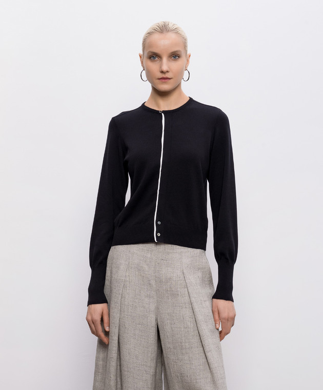 Intoca Черный кардиган с контрастной полоской 261SUVINCD0402 изображение 3