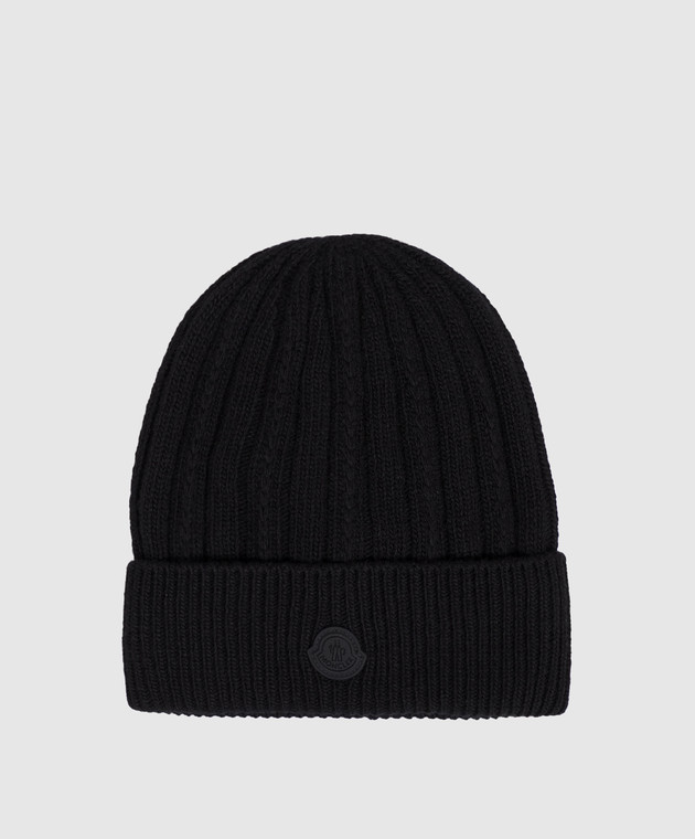Moncler Черная шапка из шерсти с нашивкой логотипа L20933B00016M1241