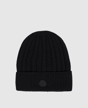 Moncler Чорна шапка з вовни з нашивкою логотипа L20933B00016M1241