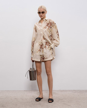 Brunello Cucinelli Бежевая блуза из шелка в брендовый принт MQ967RH206