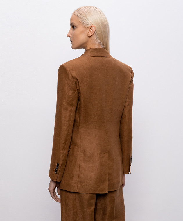 Brunello Cucinelli Коричневий жакет з льону з ланцюжком MH5277317 зображення 4