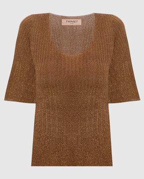 Twinset Коричневий топ з люрексом 261TP3042