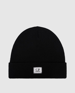 C.P. Company Чорна шапка з вовни з логотипом MAC305A005509A