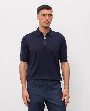 Stefano Ricci Синє поло із шовку зі шкірою крокодила K616006Z41F26102