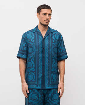Versace Синяя рубашка Barrocco из шелка 10039261A13557