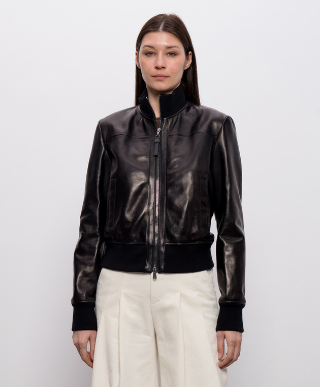 Brunello Cucinelli Черная кожаная куртка MPNMO7483P изображение 3