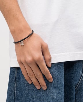 Off-White Черный кожаный плетеный браслет OMOA10NF25MET001