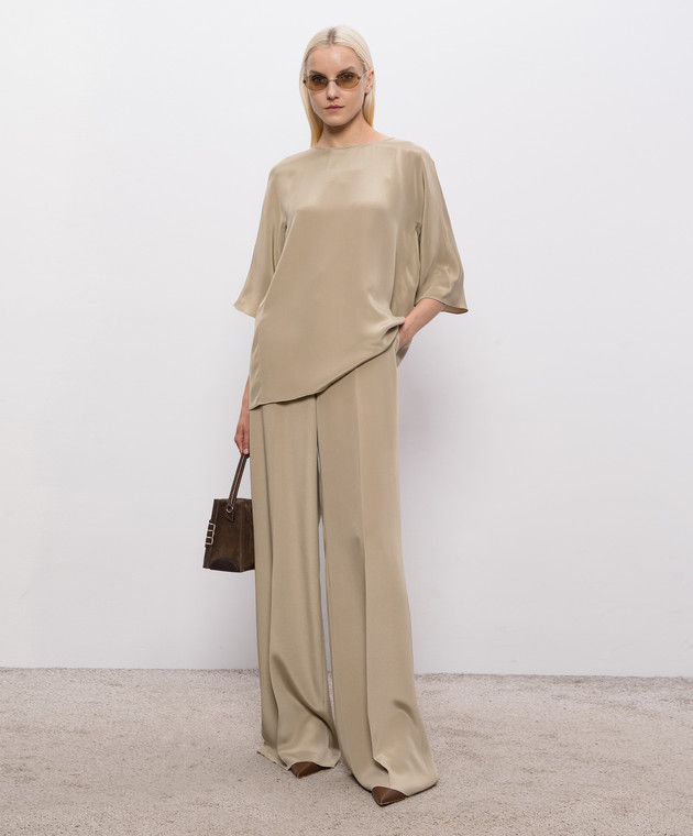 Max Mara Брюки цвета хаки PALANCA из шелка MXEPALANCA изображение 2