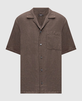 Peserico Рубашка коричневая с короткими рукавами из льна R56049T002494