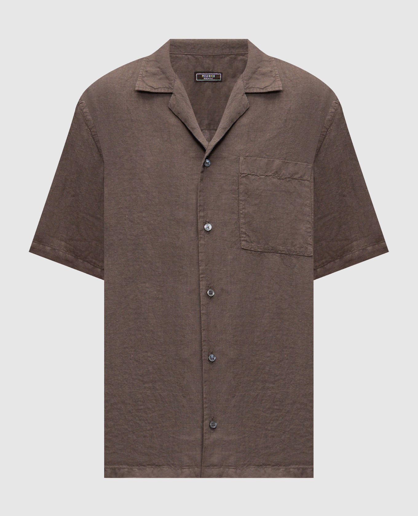 Рубашка коричневая с короткими рукавами из льна