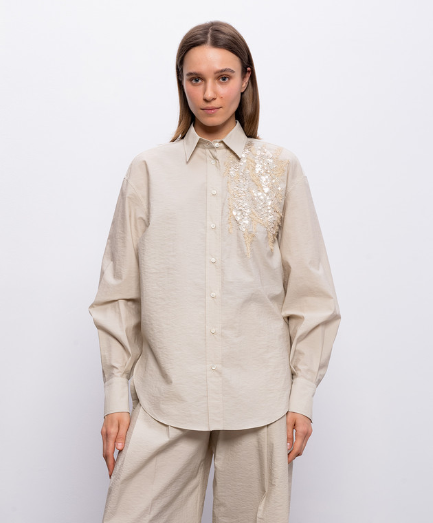 Brunello Cucinelli Бежева сорочка з паєтками M0F79RJ926 зображення 3