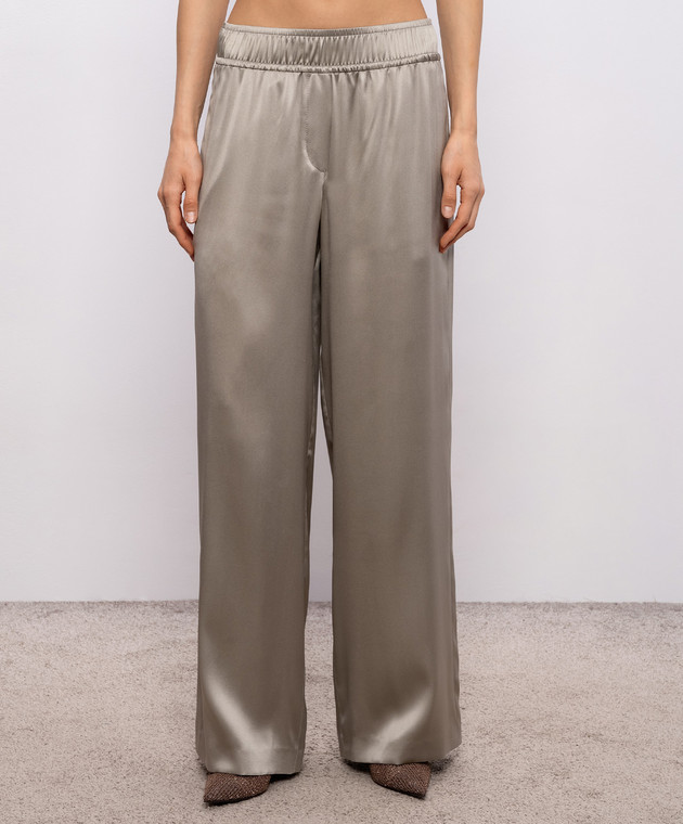 Brunello Cucinelli Штани кольору хакі із шовку M0C59P8942 зображення 3