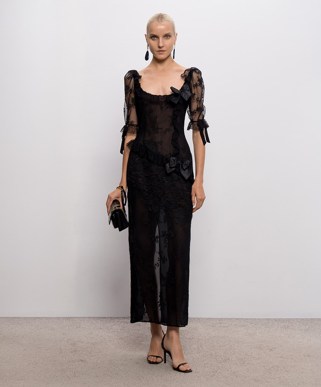 Alessandra Rich Черное платье миди из кружева FABX4400P4871 изображение 2