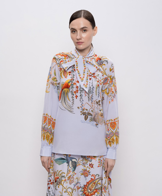 Etro Голубая блузка из шелка в принт WRJA009199SP1N6 изображение 3