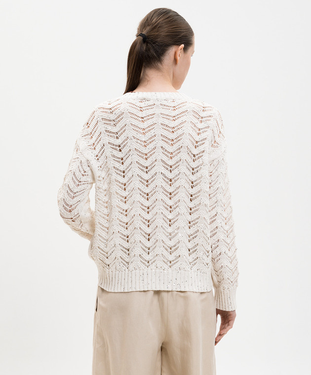 Max Mara Белый пуловер FELINO в узор с пайетками MSTFELINO изображение 4