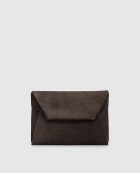 Brunello Cucinelli Темно-коричневый замшевый клатч с тиснением логотипа MWDLD2722P