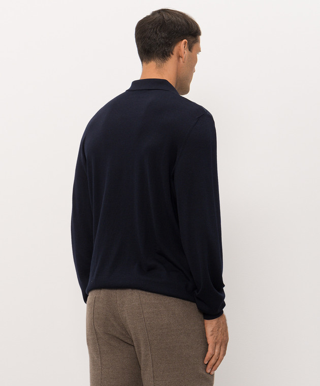 Bertolo Cashmere Синее поло из шерсти и шелка с узором 90262600256658 изображение 4