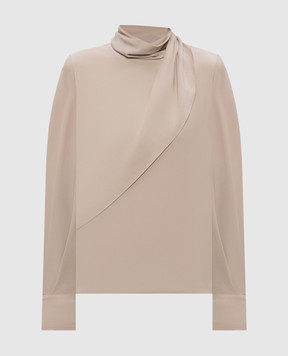 Brunello Cucinelli Бежевая блуза из шелка с эффектом наложения слоев MP993B1U14