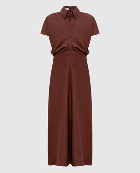 Brunello Cucinelli Коричневое платье миди с льном MH126A5426