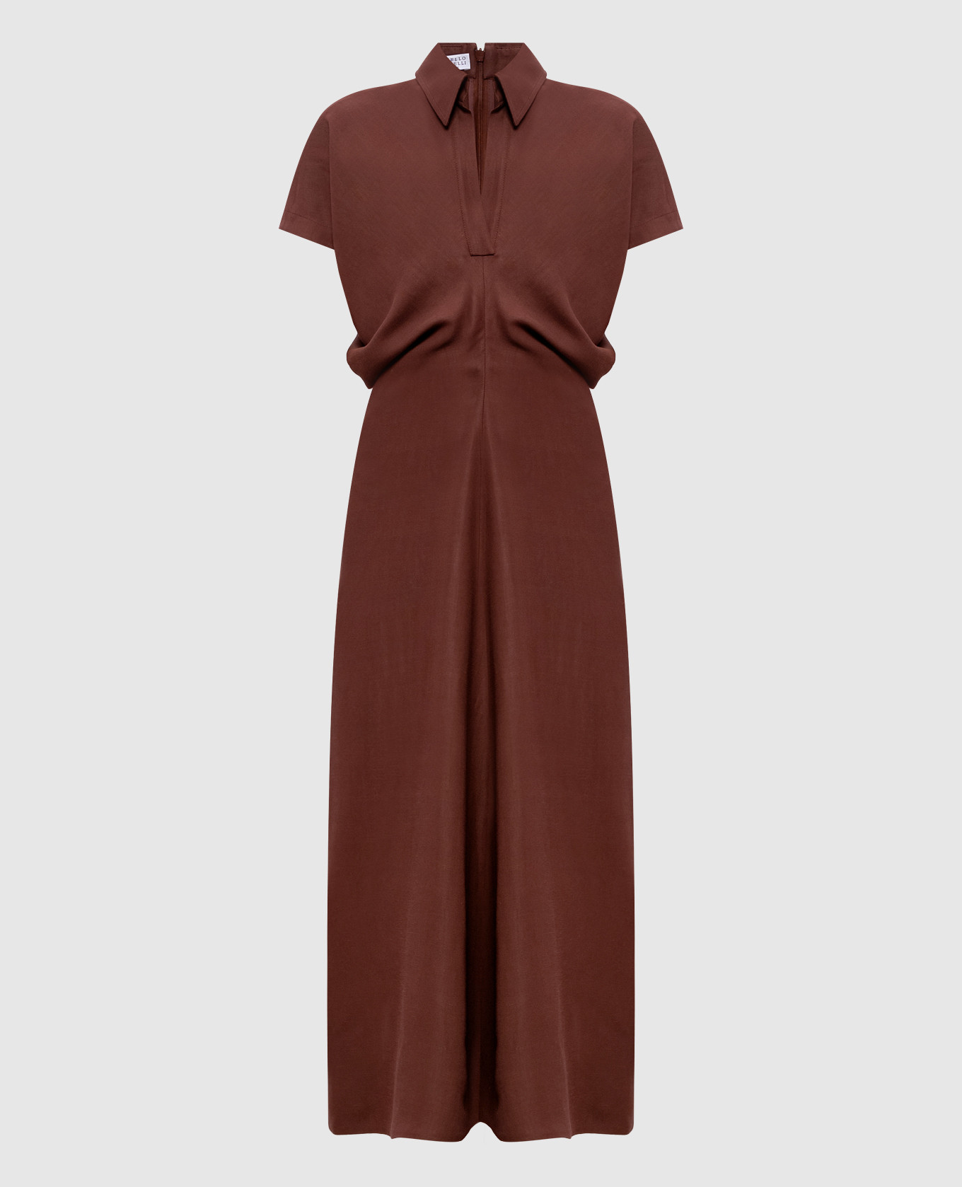 Коричневое платье миди с льном