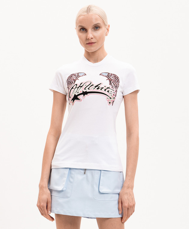 Off-White Біла футболка Double Eagle з кристалами Swarovski 29A00308T зображення 3