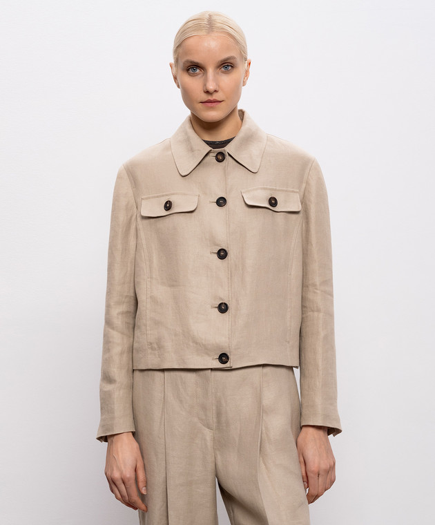 Brunello Cucinelli Бежевая куртка из льна MH5277581 изображение 3