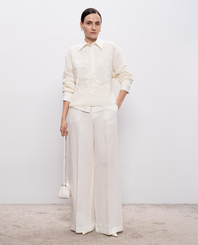 Twinset Білий ажурний джемпер з вишивкою 261TE3020