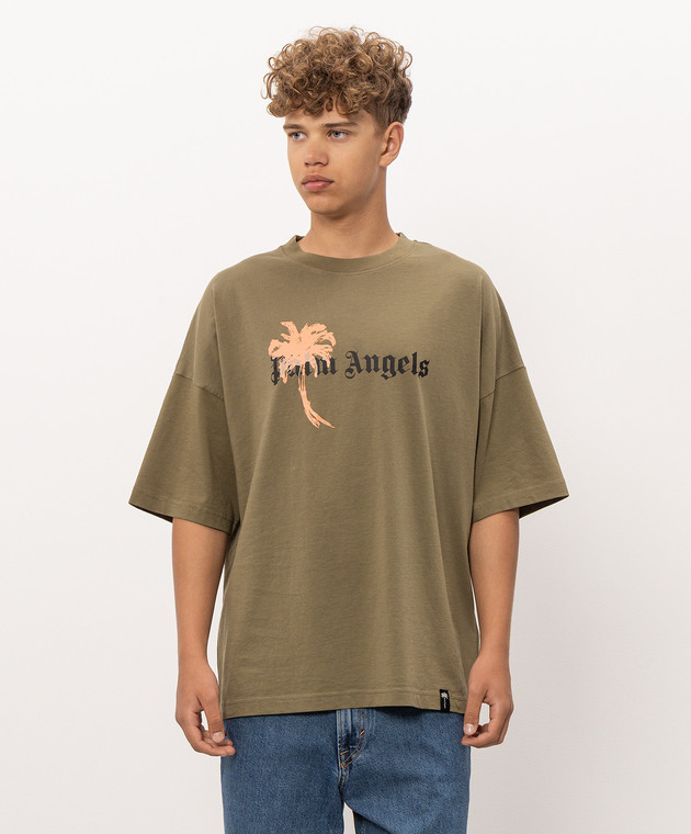 Palm Angels Футболка цвета хаки с принтом логотипа PAMAA003JR006 изображение 3