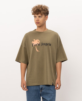Palm Angels Футболка кольору хакі з принтом логотипа PAMAA003JR006