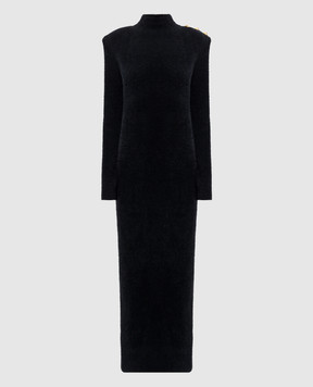 Balmain Чорна сукня максі з акценними плечима FF0RL226KI95
