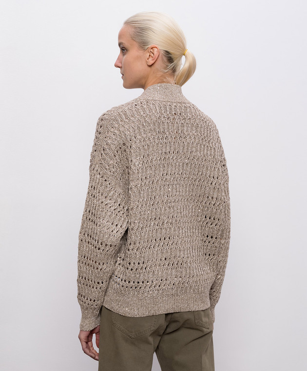 Brunello Cucinelli Бежевий кардиган з льону з паєтками MCO564706 зображення 4