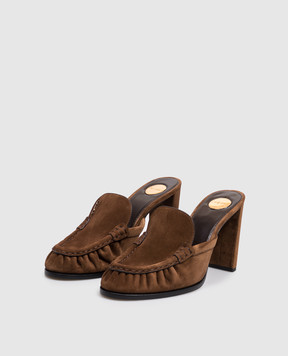Saint Laurent Коричневые замшевые мюли LE LOAFER 86971327DTT