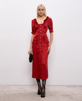 Alessandra Rich Червона сукня із шовку з рюшами FABX4280F4670