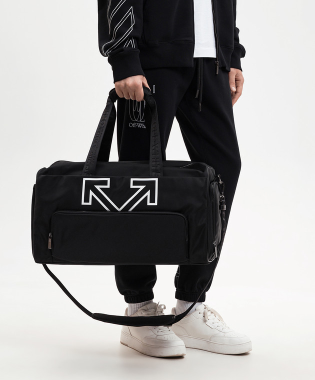 Off-White Чорна дорожня сумка з принтом емблеми OMNL027C99FAB001 зображення 2