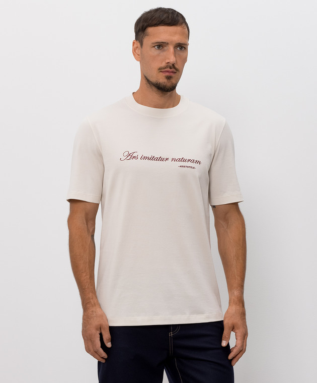Brunello Cucinelli Футболка з вишивкою напису кольору айворі M0B138518 зображення 3