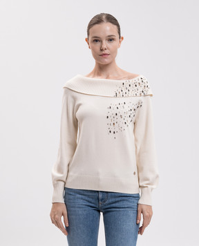 Twinset Джемпер цвета айвори с аппликацией 262AP3141