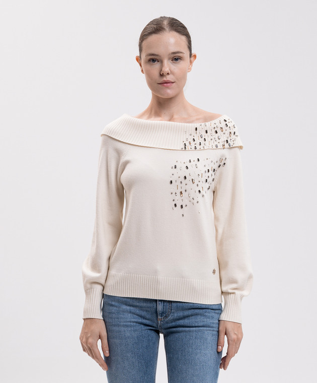 Twinset Джемпер цвета айвори с аппликацией 262AP3141 изображение 3