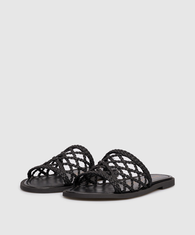 Babe Pay Pls Чорні шкіряні шльопанці з плетінням SLIPY зображення 2