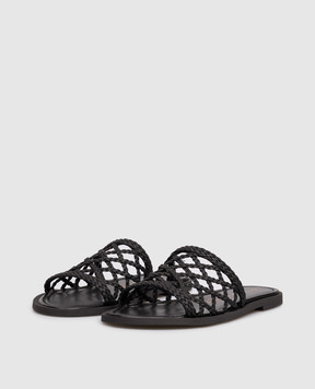 Babe Pay Pls Чорні шкіряні шльопанці з плетінням SLIPY