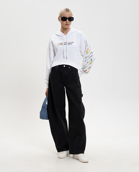 Off-White Біле укорочене худі з квітковим принтом логотипа 2BB056S26FLE001