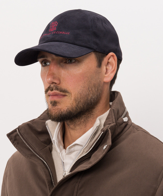 Brunello Cucinelli Синяя замшевая кепка с вышивкой эмблемы MPCLF9850 изображение 2